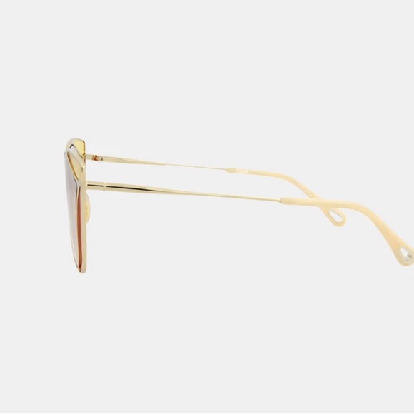 Chloé Women's Sunglasses Gold Cat Eye Frame Dark Brown Lens CH0049S - Picture 6 of 12